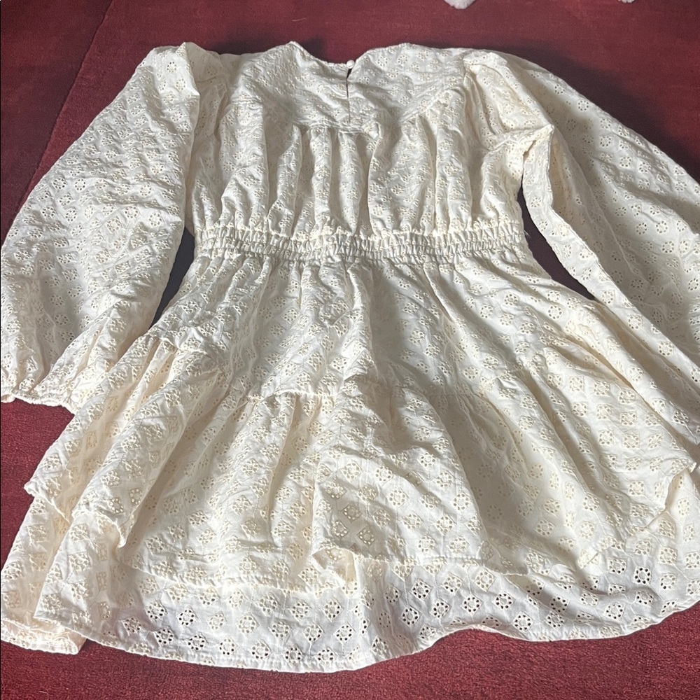 Just Me Ivory Eyelet Mini Dress Balloon Sleeves - Picture 10 of 11